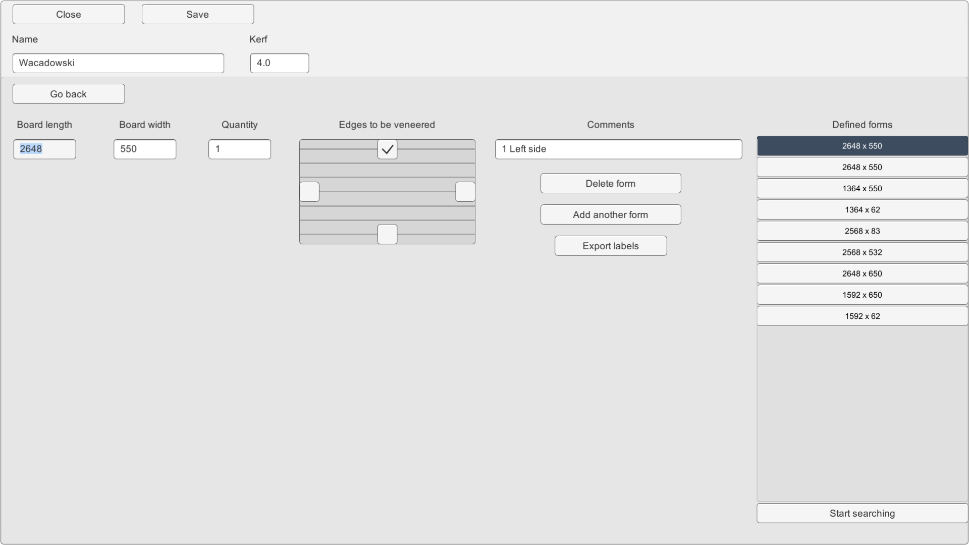 the second screen with a preview of sheet forms, you can add new shelves
